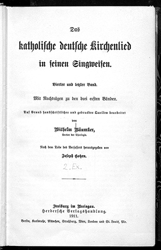 Das Titelblatt eines katholischen Kirchenlied von Wilhelm Bäumker aus dem Jahr 1911.