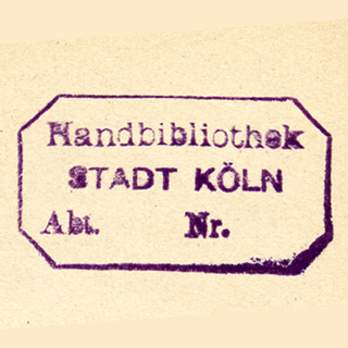 Stempel mit der Schrift "Handbibliothek STADT KÖLN".