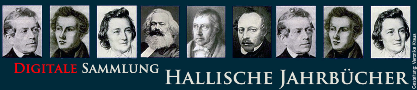 Ein Banner mit der Aufschrift "Digitale Sammlung - Hallische Jahrbücher". Abgebildet sind verschiedenste Porträts.