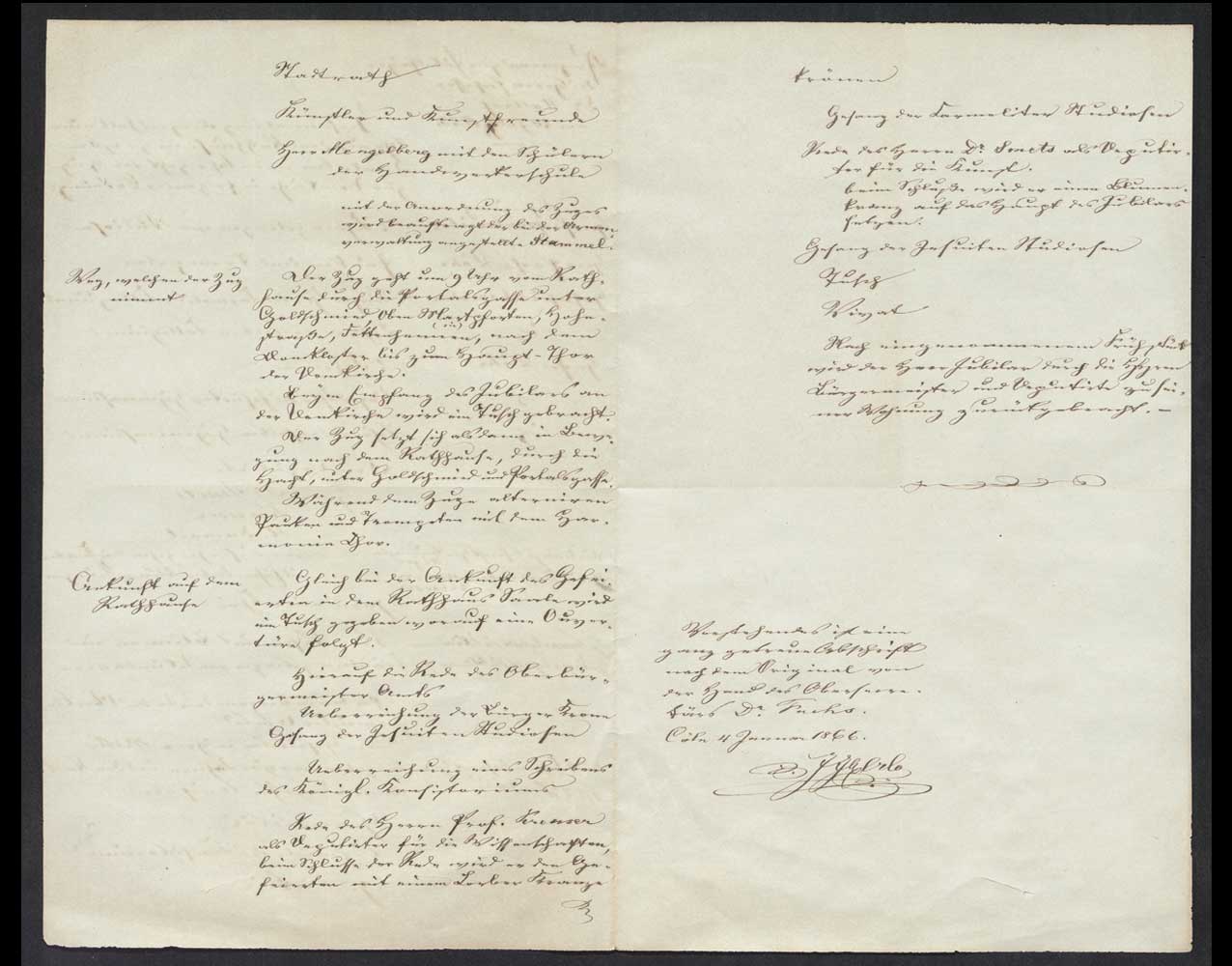 Seite 2 und 3 mit der handschriftlichten Abschrift zum Programm von Wallrafs Jubelfeier.
