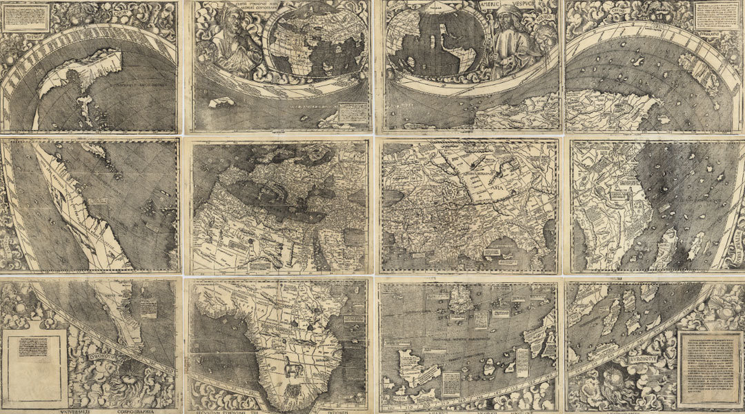 Ein Scan der gesamten Weltansicht der Waldseemüllerkarte von 1507.