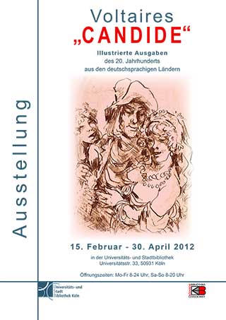 Plakat zur Ausstellung Voltaires "Candide" in der USB Köln.
