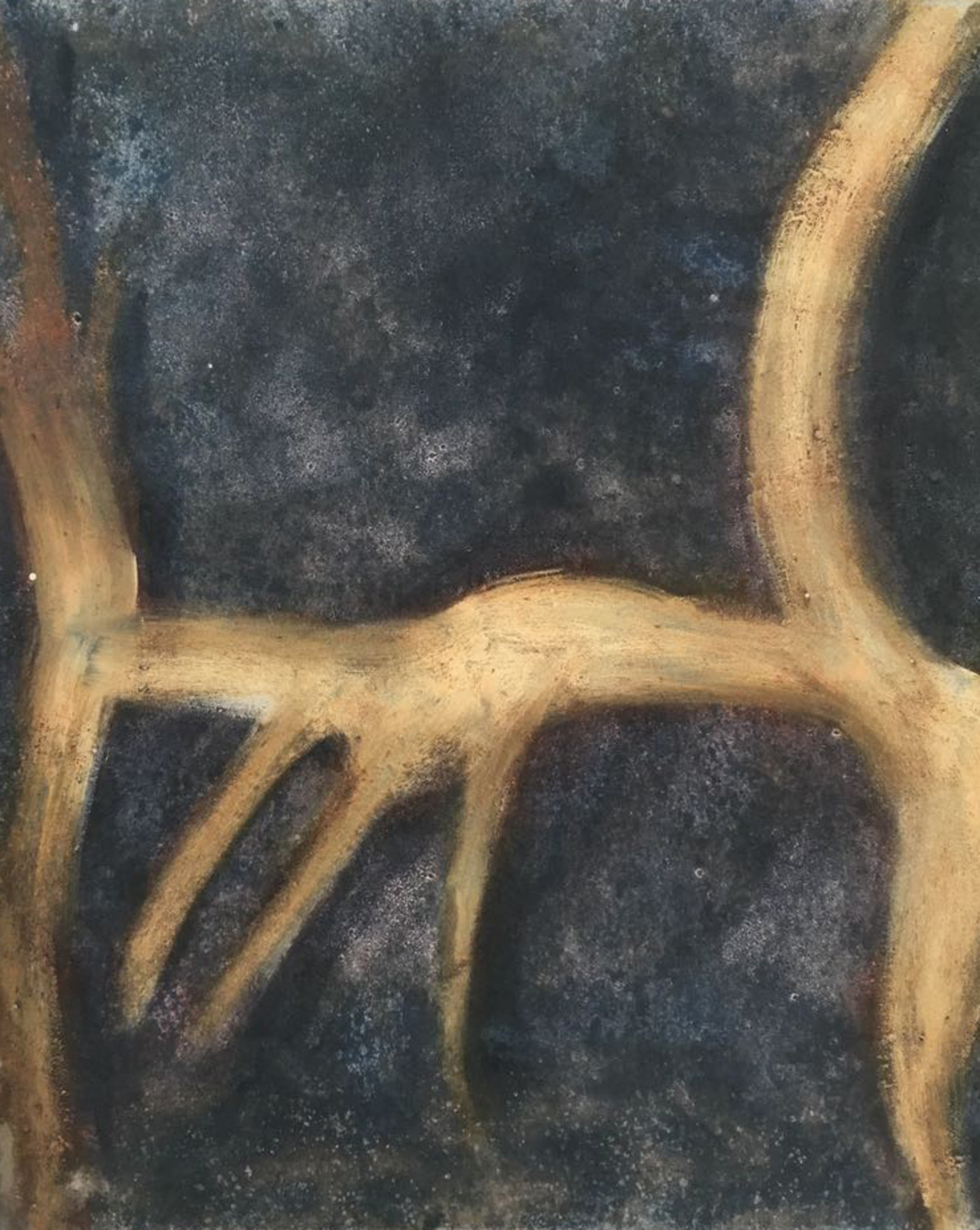 Ein Ast auf einem dunklen Hintergrund, gemalt von Thönig.