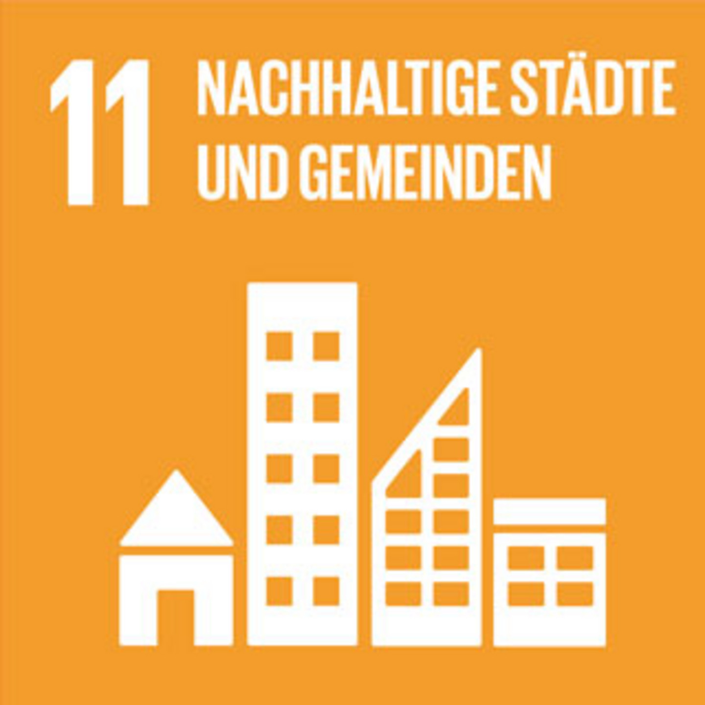 Ein orangfarbender Hintergrund mit der Schrift "Nachhaltige Städte und Gemeinden".