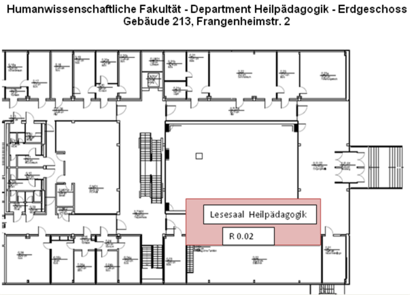 Lageplan der Humanwisschenschaftlichen Fakultät der Universität zu Köln, Department Heilpädagogik, Erdgeschoss.