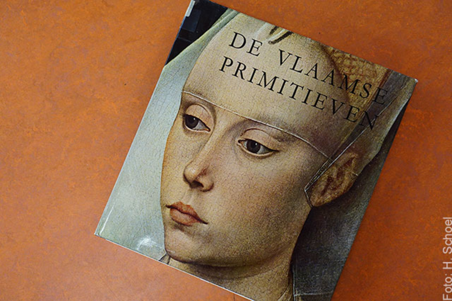 Ein Foto eines Buches mit dem Titel "De Vlaamse Primitieven", aus dem Jahr 1960. Dort abgebildet ist eine Nahaufnahme eines Gesichtes.