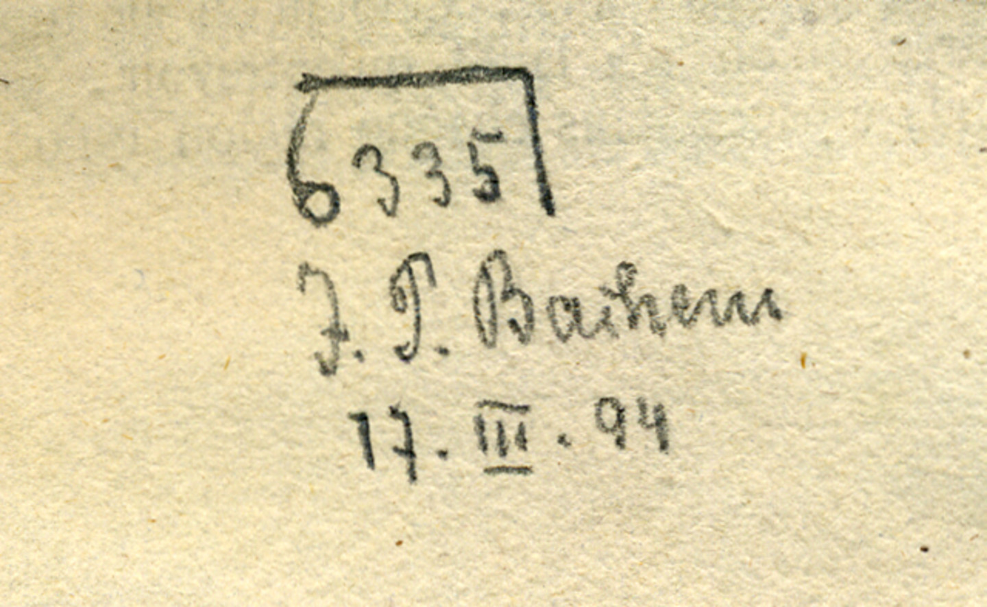 Foto eines Bleistifteintrags auf der letzten Buchseite von Franz Xaver Bachem.