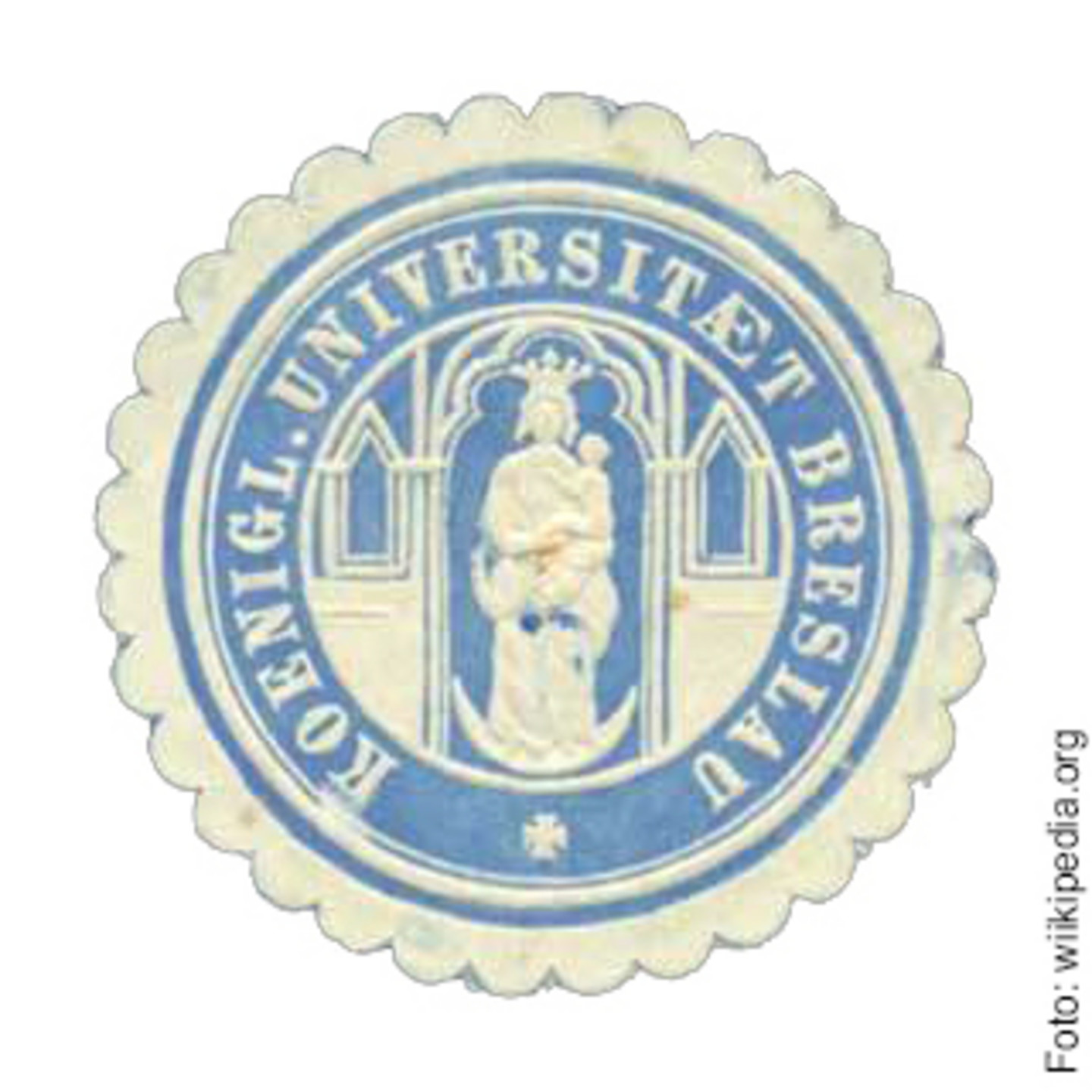 Abbildung der blauen Siegelmarke der Universität Breslau.