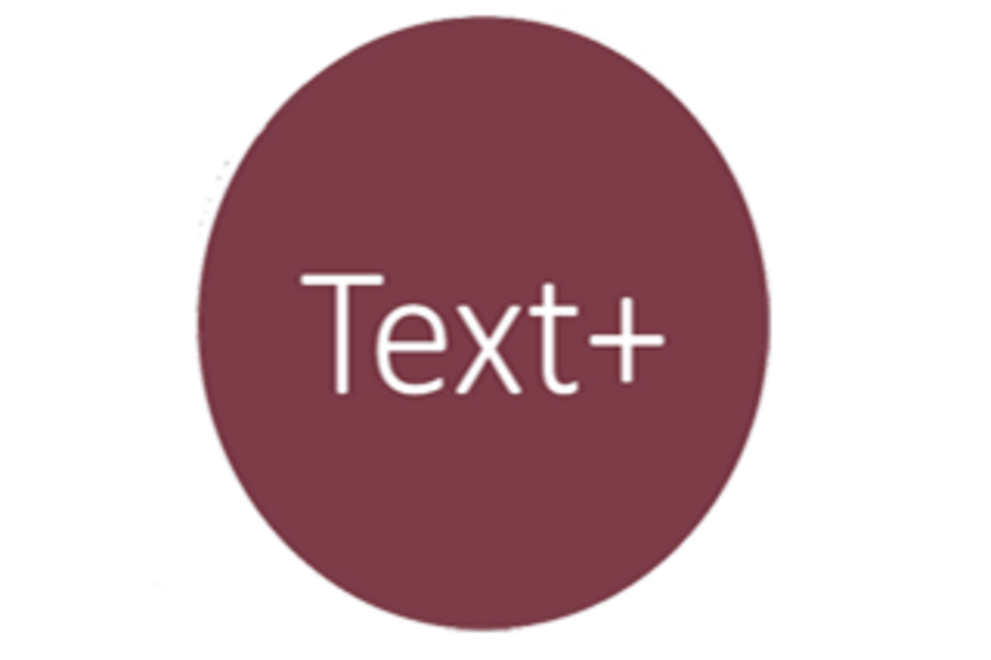 Das runde, dunkelrote Logo von Text+.