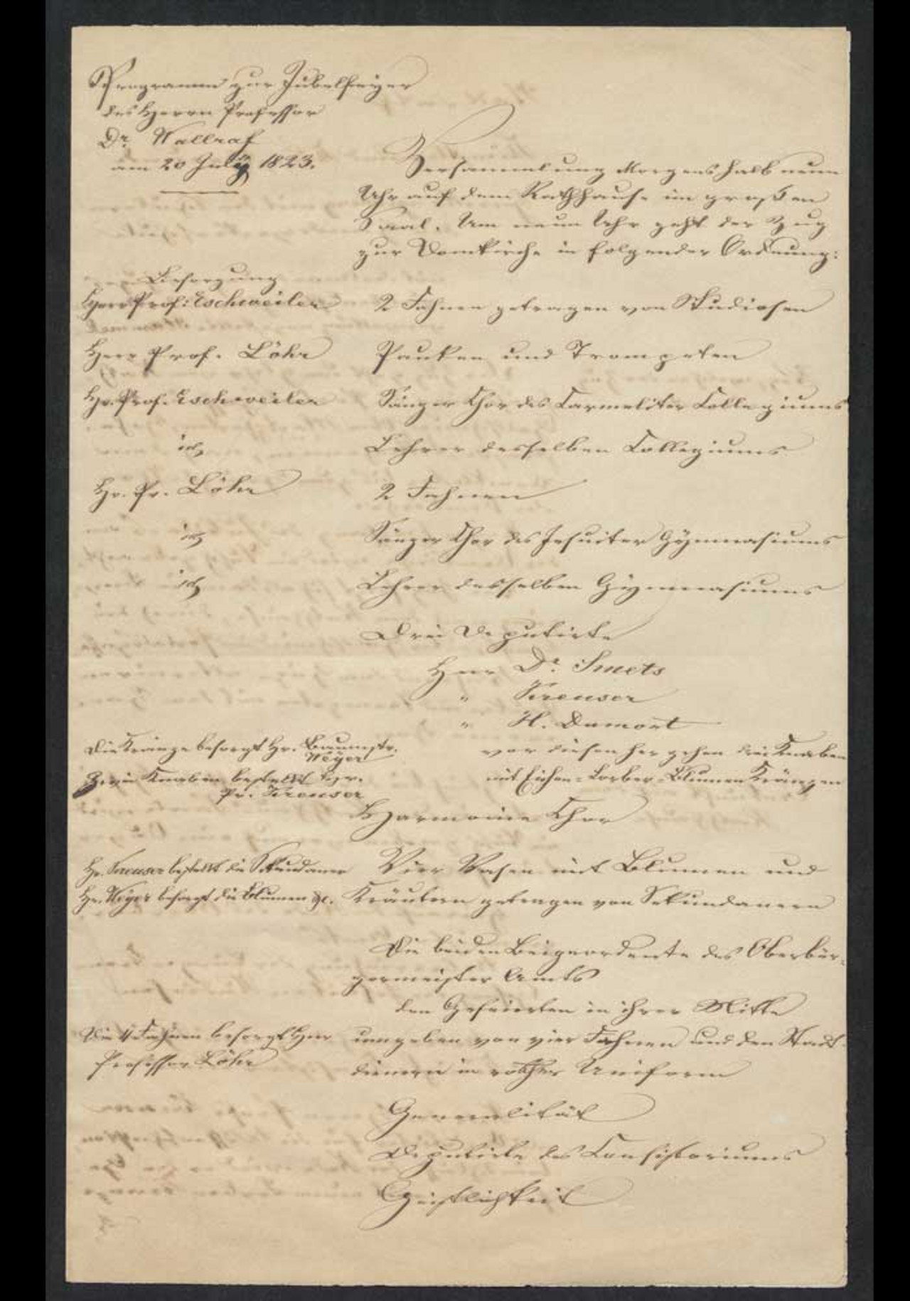 Seite 1 mit der handschriftlichten Abschrift zum Programm von Wallrafs Jubelfeier.