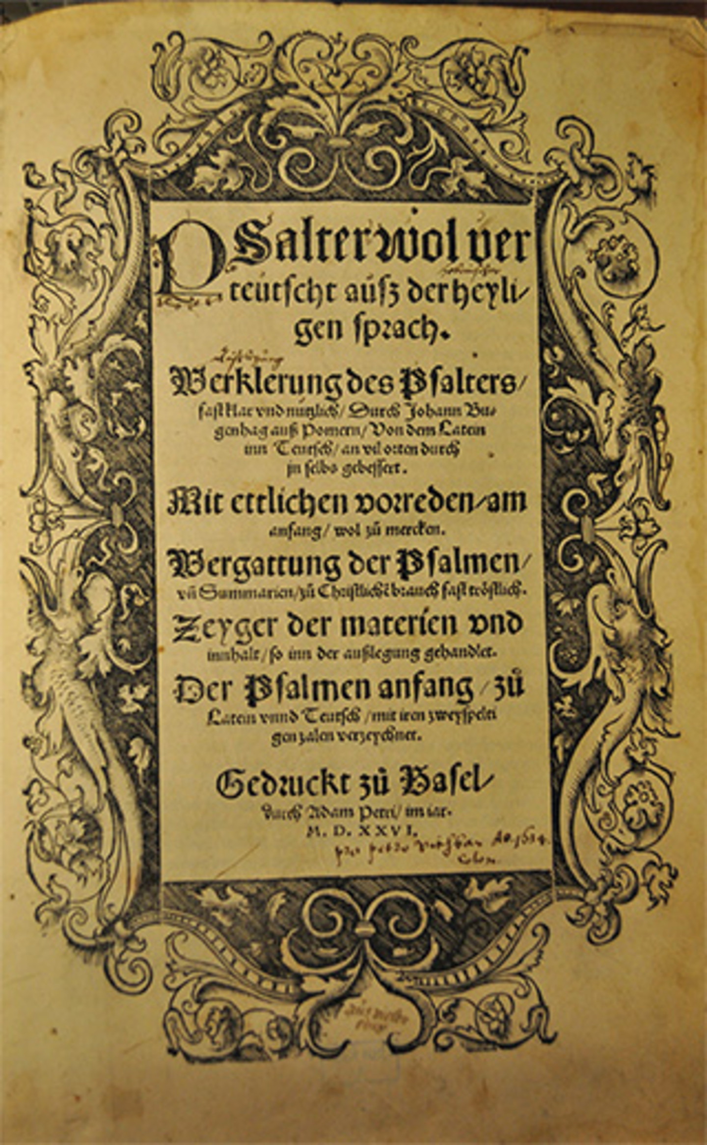 Foto eines Titelblatts aus dem Jahr 1526.