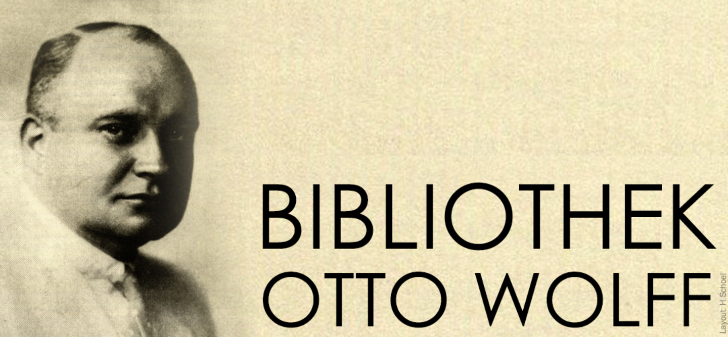 Der Banner zeigt links ein Porträt von Otto Wolff. Rechts steht die Aufschrift "Bibliothek Otto Wolff".