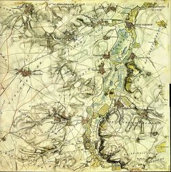 Detaiansicht einer alten Landkarten mit der Gemeinde Jüchen