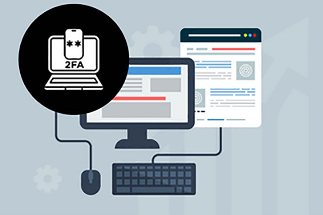 Skizze von PC und einer 2-Faktor-Authentifizierung